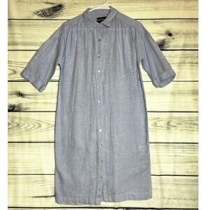 Tahari 100% Linen Sz XS Blue Shirt Dress Quiet Luxury Spring Summer